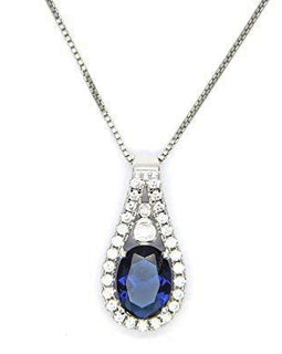 Collana Donna Argento 925 Rodiata Sterling Pendente Classico a Goccia con Zirconi Bianchi e Blu