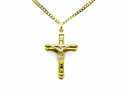 PEGASO GIOIELLI Collana Uomo in Oro Giallo 18kt (750) Catena Grumetta Cm 50 Pendente Croce Cappucci con Cristo