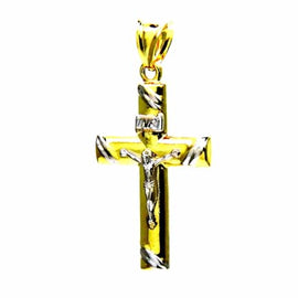 PEGASO GIOIELLI Ciondolo da Uomo in Oro Bianco e Giallo 18kt (750) Pendente Croce Crocifisso Bicolore Donna Bambino