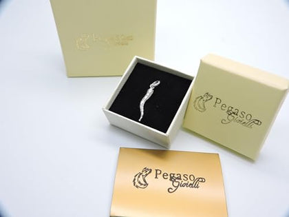 PEGASO GIOIELLI Ciondolo Portafortuna Corno in Oro Bianco 18kt (750), Pendente Cornetto Unisex