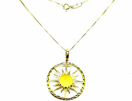 PEGASO GIOIELLI Collana da Donna in Oro Giallo 18kt (750), Catenina Veneta Pendente Sole Raggi nel Cerchio