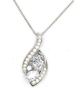 Collana Donna Argento 925 Rodiata Sterling Pendente Classico Fantasia con Zirconi Bianchi