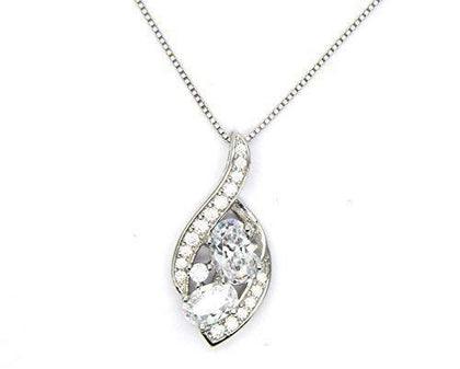 Collana Donna Argento 925 Rodiata Sterling Pendente Classico Fantasia con Zirconi Bianchi