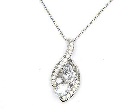 Collana Donna Argento 925 Rodiata Sterling Pendente Classico Fantasia con Zirconi Bianchi