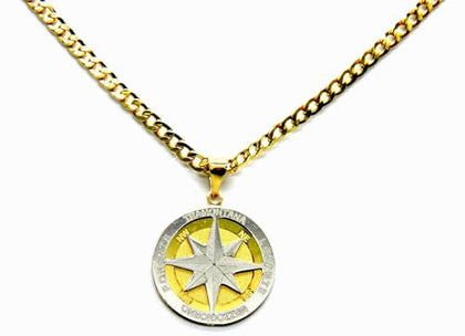 PEGASO GIOIELLI Collana Uomo in Oro Giallo 18kt (750) Catena Grumetta Cm 50 con Pendente Rosa dei Venti Bicolore