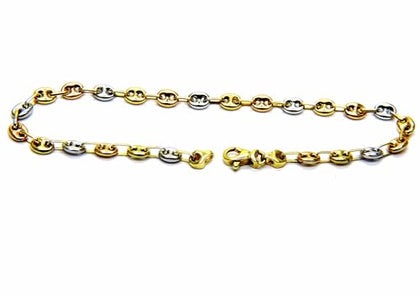 PEGASO GIOIELLI Bracciale in Oro 18kt (750) Tricolore, Maglia Marina Marinara, 19 cm, per Donna e Ragazzo