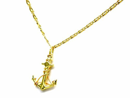 PEGASO GIOIELLI Collana da Uomo in Oro Giallo 18kt (750) Catena Pernice Pinzata Cm 50 Pendente Ancora Filo Corda