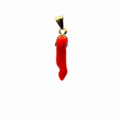 PEGASO GIOIELLI Ciondolo in Oro Giallo 18kt (750) Pendente Corno Cornetto Portafortuna Corallo Rosso