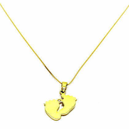 PEGASO GIOIELLI - Collana da Donna in Oro Giallo 18kt (750) Catenina Veneta Pendente Piedi Piedini Nascita con Zircone