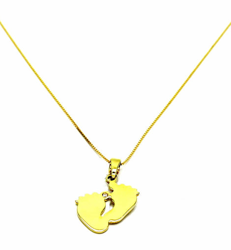 PEGASO GIOIELLI - Collana da Donna in Oro Giallo 18kt (750) Catenina Veneta Pendente Piedi Piedini Nascita con Zircone