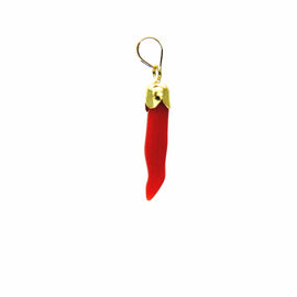 PEGASO GIOIELLI Ciondolo in Oro Giallo 18kt (750) Pendente Corno Cornetto Portafortuna Corallo Rosso