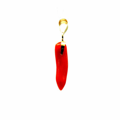 PEGASO GIOIELLI Ciondolo in Oro Giallo 18kt (750) Pendente Corno Cornetto Portafortuna Corallo Rosso