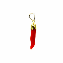 PEGASO GIOIELLI Ciondolo in Oro Giallo 18kt (750) Pendente Corno Cornetto Portafortuna Corallo Rosso