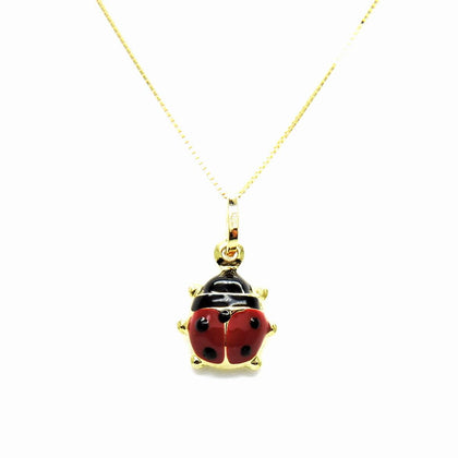 PEGASO GIOIELLI Collana da Donna in Oro Giallo 18kt (750) Catenina Veneta Pendente Coccinella Rossa Portafortuna