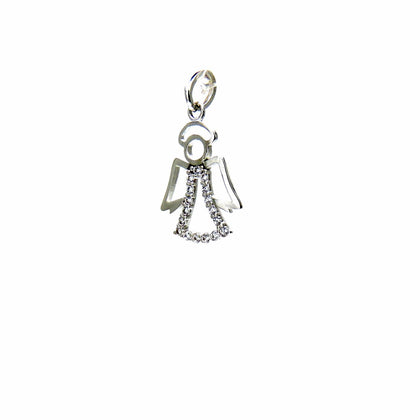 PEGASO GIOIELLI Ciondolo in Oro Bianco 18kt con Zirconi, Pendente a Forma di Angelo per Bambina, Ideale per Nascita o Battesimo