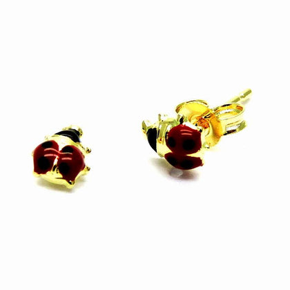 PEGASO GIOIELLI Orecchini Oro Giallo 18kt (750) Piccole Coccinelle Smaltate Rosse Mini a Lobo Ragazza Bambina