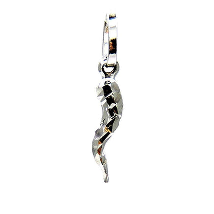 PEGASO GIOIELLI Ciondolo Oro Bianco 18kt (750) Pendente Piccolo Corno Cornetto Portafortuna Mini Charms Uomo Donna Bambini