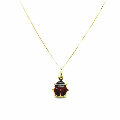 PEGASO GIOIELLI Collana da Donna in Oro Giallo 18kt (750) Catenina Veneta Pendente Coccinella Rossa Portafortuna