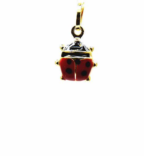 PEGASO GIOIELLI Ciondolo Oro Giallo 18kt (750) Pendente Coccinella Smaltata Rossa Portafortuna Donna Bambina