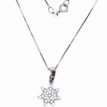 PEGASO GIOIELLI Collana da Donna in Oro Bianco 18kt (750) Catenina Veneta Pendente Sole con Zirconi