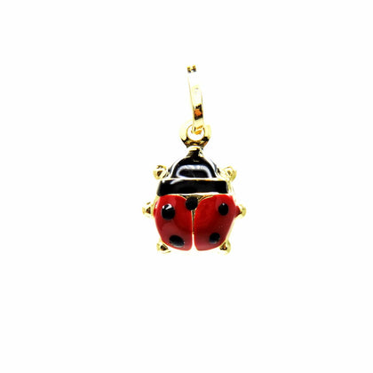 PEGASO GIOIELLI Ciondolo in Oro Giallo 18kt (750) Pendente Coccinella Portafortuna Smaltata Rossa Donna Bambina