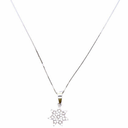 PEGASO GIOIELLI Collana da Donna in Oro Bianco 18kt (750) Catenina Veneta Pendente Sole con Zirconi