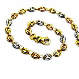 PEGASO GIOIELLI Bracciale in Oro 18kt (750) Tricolore, Maglia Marina Marinara, 19 cm, per Donna e Ragazzo