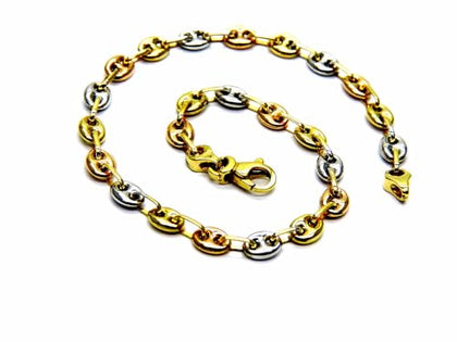 PEGASO GIOIELLI Bracciale in Oro 18kt (750) Tricolore, Maglia Marina Marinara, 19 cm, per Donna e Ragazzo