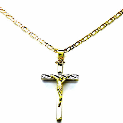 PEGASO GIOIELLI Collana da Uomo in Oro Giallo 18kt Catena Catenina Pernice cm 50 Pendente Religioso Croce Cristo Lucido Bicolore Due Ori
