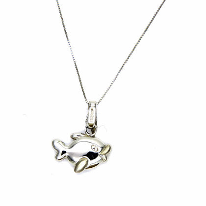 PEGASO GIOIELLI Collana Oro Bianco 18kt (750) Catenina Veneta Pendente Pesce Pesciolino Donna Ragazza Bambina