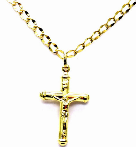 PEGASO GIOIELLI Collana Uomo Donna in Oro Giallo 18kt (750) Catena Cm 50 Pendente Religioso Croce Cristo Cappucci