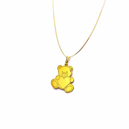 PEGASO GIOIELLI Collana da Donna in Oro Giallo 18kt (750) Catenina Veneta Pendente Orso Orsetto Lastra Lucido
