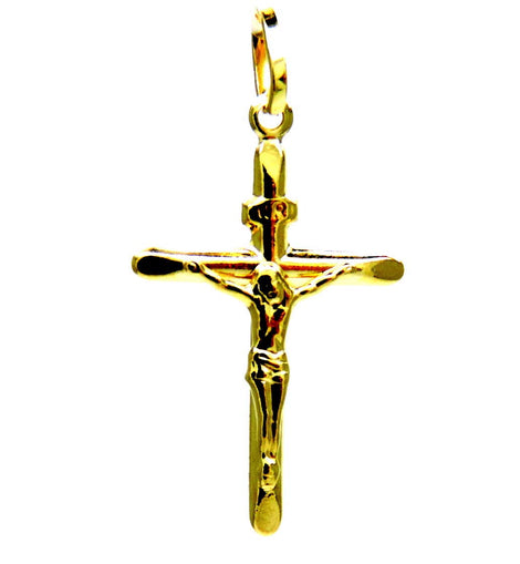 PEGASO GIOIELLI - Ciondolo da Bambino in Oro Giallo 18kt (750) Pendente Religioso Croce Smussata Gesù Cristo