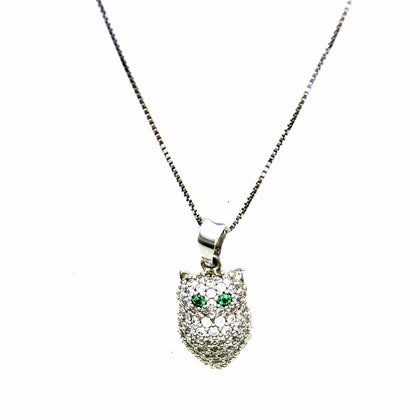 PEGASO GIOIELLI Collana da Donna in Oro Bianco 18kt (750) Catenina Veneta con Pendente Gufo Zirconi Portafortuna