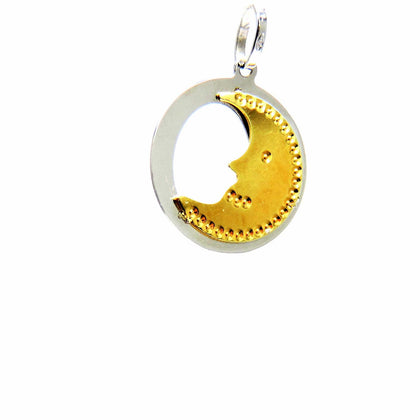 PEGASO GIOIELLI Ciondolo Oro Giallo Bianco 18kt (750) Pendente Luna Lunetta nel Cerchio Bicolore Donna Ragazza Bambina