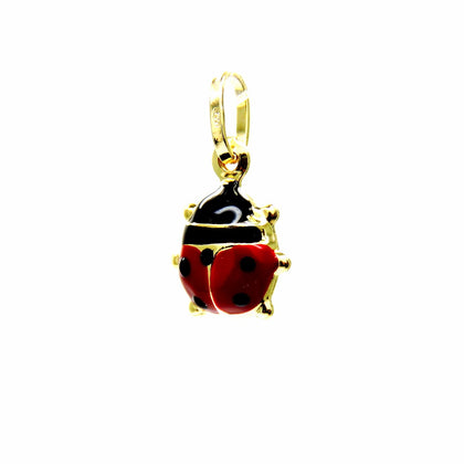 PEGASO GIOIELLI Ciondolo in Oro Giallo 18kt (750) Pendente Coccinella Portafortuna Smaltata Rossa Donna Bambina