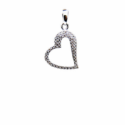 PEGASO GIOIELLI Ciondolo da Donna in Oro Bianco 18kt (750) Pendente Cuore Cuoricino Aperto Inclinato con Zirconi