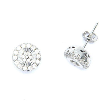 PEGASO GIOIELLI Orecchini Donna Argento Rodiato 925 Sterling Fiorellini Disco a Lobo con Zirconi