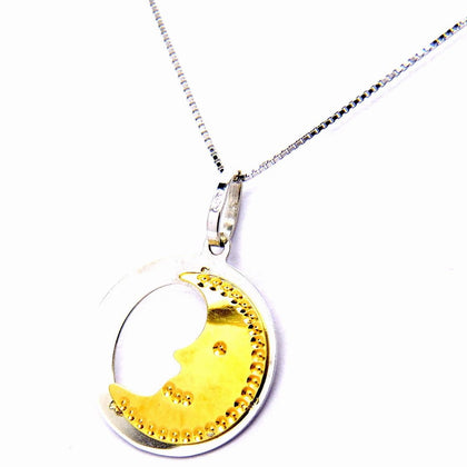PEGASO GIOIELLI Collana Oro Bianco Giallo 18kt (750) Catenina Veneta Pendente Luna nel Cerchio Ragazza Bambina