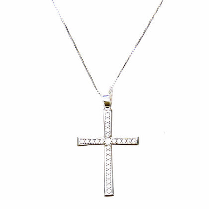 PEGASO GIOIELLI - Collana in Oro Bianco 18kt (750) Catenina Veneta Pendente Croce con Zirconi da Donna Ragazza