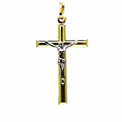 PEGASO GIOIELLI Ciondolo da Uomo in Oro Giallo Bianco 18kt (750) Pendente Croce Gesù Cristo Crocifisso Classico