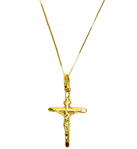 PEGASO GIOIELLI - Collana da Donna in Oro Giallo 18kt (750) Catenina Veneta Croce con Cristo Smussata - Battesimo Bambini