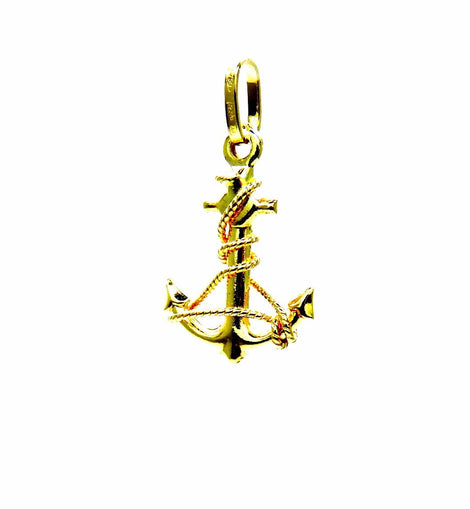 PEGASO GIOIELLI - Ciondolo Oro Giallo 18kt (750) Pendente Ancora Filo Corda Uomo Donna Bambini