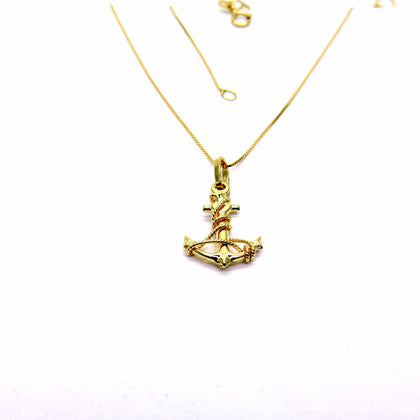 PEGASO GIOIELLI Collana da Donna in Oro Giallo 18kt (750) Catenina Veneta Pendente Ancora Filo Corda