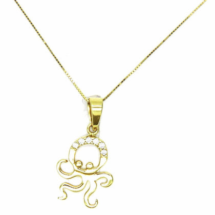 PEGASO GIOIELLI Collana Oro Giallo 18kt (750) Catenina Veneta Pendente Polipo Polipetto con Zirconi Donna Ragazza Bambina