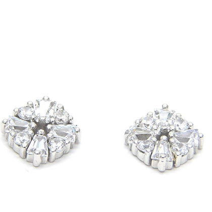 PEGASO GIOIELLI Orecchini Donna Argento Rodiato 925 Sterling Quadratini Rombi con Zirconi e Baguettes a Lobo