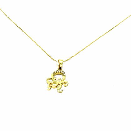 PEGASO GIOIELLI Collana Oro Giallo 18kt (750) Catenina Veneta Pendente Polipo Polipetto con Zirconi Donna Ragazza Bambina