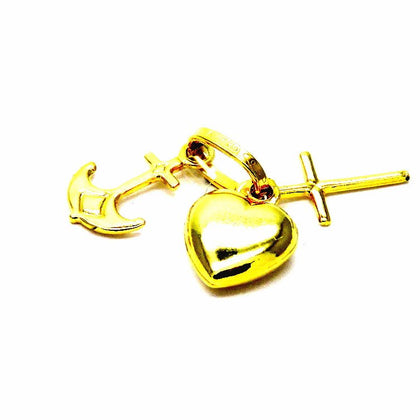 PEGASO GIOIELLI - Ciondolo Oro Giallo 18kt (750) Pendente Fede Speranza e Carità Charms Donna Bambini