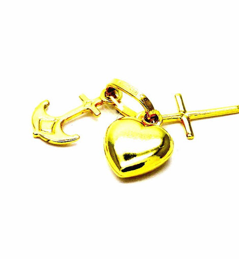 PEGASO GIOIELLI - Ciondolo Oro Giallo 18kt (750) Pendente Fede Speranza e Carità Charms Donna Bambini