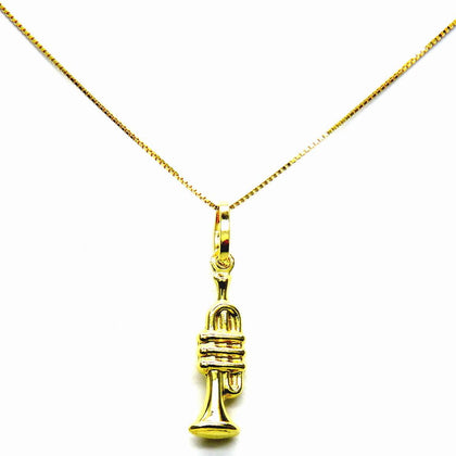 PEGASO GIOIELLI Collana da Donna in Oro Giallo 18kt (750) Catenina Veneta con Pendente Tromba Trombetta